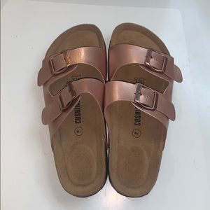 Cushionable Rose Gold Double Strap Sandals(size 7)